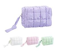 INTERWARM Trousse de Maquillage Matelassée (4 pièce) Trousse à Maquillage à Carreaux Mignonne avec Fermeture Éclair Pochette de Voyage Rembourrée Trousse de Toilette pour Femme Couleurs Macarons
