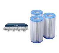 Intex bâche Protection pour Piscine rectangulaire Tubulaire 4m x 2m & Lot de 3 Cartouches de Filtration A