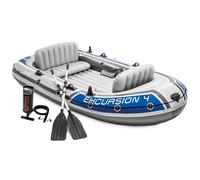 Intex Excursion 4 Bateau gonflable pour 4 personnes avec rames en aluminium et pompe à air à haut rendement