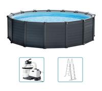 Intex - Graphite Gray Panel - Piscine avec pompe de filtration - 478x124 cm - Ronde - Piscine intérieure - Accessoires inclus