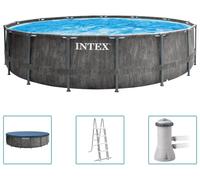 Kit Piscine hors sol tubulaire INTEX - Pris Frame - 457 x 122 cm - Ronde (Pompe, bâche, tapis de sol et échelle) - 26742NP