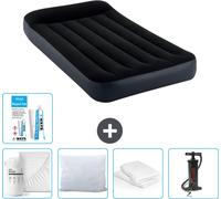 Intex Lit à air - 1 personne - 99 x 191 x 25 cm - Bleu foncé - Inclus Drap housse - Baiser - Pompe - Kit de réparation et protection d'oreiller