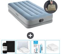 Intex Lit à air - 1 personne - 99 x 191 x 36 cm - Bleu/Gris - Pompe incluse - Drap housse - Baiser - Kit de réparation et protection d'oreiller