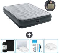 Intex Lit à air - 2 personnes - 152 x 203 x 33 cm - Gris - Pompe incluse - Drap housse - Baiser - Kit de réparation et protection d'oreiller
