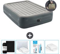 Intex Lit à air - 2 personnes - 152 x 203 x 46 cm - Gris - Pompe incluse - Drap housse - Baiser - Kit de réparation et protection d'oreiller
