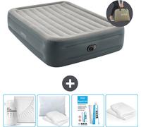 Intex Lit à air - 2 personnes - 152 x 203 x 46 cm - Gris - Pompe incluse - Drap housse - Baiser - Kit de réparation et protection d'oreiller