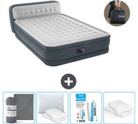 Intex Lit à air - 2 personnes - 152 x 236 x 86 cm - Gris - Pompe incluse - Drap housse - Baiser - Kit de réparation et protection d'oreiller