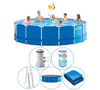 Intex - Metal Frame - Piscine avec pompe de filtration - 457x122 cm - Ronde - Piscine intérieure - Accessoires inclus