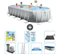 Intex Oval Prism Frame Piscine - 610 x 305 x 122 cm - Gris - pompe - échelle - bâche de fond - kit de maintenance de la couverture - filtre - tapis solaire inclus