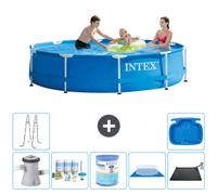 Intex Piscine à cadre rond - 305 x 76 cm - Bleu - inclus pompe kit de maintenance - filtre - tapis de sol - tapis solaire - échelle - pédiluve