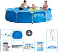 Intex Piscine à cadre rond - 305 x 76 cm - bleu - pompe incluse couverture - kit d'entretien - filtre - bâche de fond - kit de nettoyage - échelle