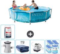 Intex Piscine à cadre rond - 305 x 76 cm - pression de l'eau - pompe incluse Voile de soleil - système d'eau salée - filtre - sel de piscine
