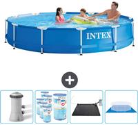 Intex Piscine à cadre rond - 366 x 76 cm - bleu - pompe incluse filtre - tapis solaire - tapis de sol