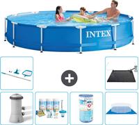 Intex Piscine à cadre rond - 366 x 76 cm - bleu - y compris pompe kit de maintenance - filtre - bâche de fond - kit de nettoyage - tapis solaire