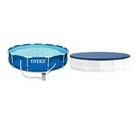 INTEX Piscine à structure métallique avec pompe - 305 x 76 cm bleu 28202GN & Bâche de protection pour Tubulaire ronde Bleu 305 x 305 x 25 cm 28030
