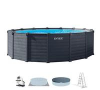 Intex - Piscine démontable, Panneau Gris Graphite, Gris Grafito, D478x124 cm, capacité 16 805 l, échelle, Tapis, bâche, Filtre à Sable Inclus, Montage 120 Minutes, connexions Ø38 mm (56088)
