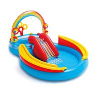 Intex Piscine Gonflable Enfant / Aire De Jeux Aquatique 297 X 193 X 135 Cm Rainbow Avec Toboggan, Sprayer, Anneaux