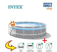 Intex Pools Piscine hors sol tubulaire Prism Frame – 488x122 cm ronde (pompe, bâche, tapis, échelle)