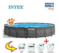 Kit Piscine hors sol tubulaire INTEX - Pris Frame - 457 x 122 cm - Ronde (Pompe, bâche, tapis de sol et échelle) - 26742NP