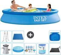Intex piscine ronde gonflable Easy Set - 305 x 61 cm - bleu - pompe incluse voile solaire - kit d'entretien - filtre - tapis solaire - échelle - pédiluve