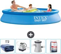Intex Piscine ronde gonflable Easy Set - 305 x 61 cm - Bleue - fournie avec voile pare-soleil - système d'eau salée - pompe de filtration pour piscine - sel de piscine