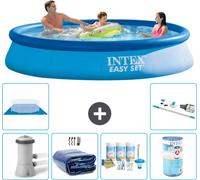 Intex piscine ronde gonflable Easy Set - 366 x 76 cm - bleu - pompe incluse voile solaire - kit d'entretien - filtre - bâche de fond - aspirateur