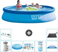 Intex piscine ronde gonflable Easy Set - 396 x 84 cm - bleu - pompe incluse voile solaire - kit d'entretien - filtre - bâche de fond - aspirateur - tapis solaire
