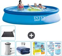 Intex piscine ronde gonflable Easy Set - 396 x 84 cm - bleu - pompe incluse voile solaire - kit d'entretien - filtre - tapis solaire