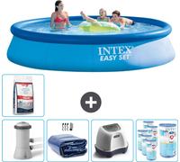 Intex piscine ronde gonflable Easy Set - 396 x 84 cm - bleu - pompe incluse voile solaire - système d'eau salée - filtre - sel de piscine