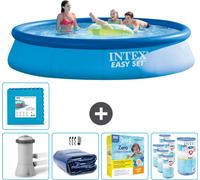 Intex piscine ronde gonflable Easy Set - 396 x 84 cm - bleue - pompe incluse voile solaire - kit d'entretien - filtre - carrelage de fond