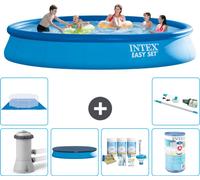 Intex piscine ronde gonflable Easy Set - 457 x 84 cm - bleu - pompe incluse couverture - kit d'entretien - filtre - bâche de fond - aspirateur