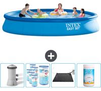 Intex piscine ronde gonflable Easy Set - 457 x 84 cm - bleu - pompe incluse filtre - tapis solaire - chlore