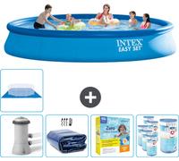 Intex piscine ronde gonflable Easy Set - 457 x 84 cm - bleue - pompe incluse voile solaire - kit d'entretien - filtre - bâche de fond