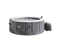 INTEX PureSpa Greywood Deluxe - Jacuzzi pour 4 personnes, avec grain de bois gris, 140 jets d'air, chauffage 2200 W, éclairage LED, système d'adoucissement d'eau et contrôle par application