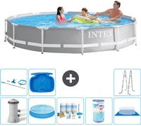Intex Round Prism Frame Piscine - 366 x 76 cm - Grise - pompe incluse Voile de soleil - kit d'entretien - filtre - bâche de fond - kit de nettoyage - échelle
