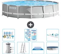 Intex Round Prism Frame Piscine - 457 x 107 cm - grise - pompe - échelle - bâche de fond - couverture kit d'entretien - filtre - kit de nettoyage inclus