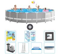 Intex Round Prism Frame Piscine - 610 x 132 cm - Gris - pompe - échelle - bâche de fond - kit de maintenance de la couverture - filtre - carrelage de fond inclus