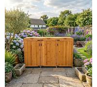 InTheMarket Armoire en bois de luxe à 3 compartiments pour poubelles, convient pour 3 poubelles de 240 l, cachette en bois naturel avec bras hydrauliques et portes verrouillables