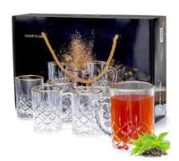 INTIGNIS® Ensemble 6 Verres à Thé Turc/Arabe/Marocain 210 ml avec Poignées - Verres en Borosilicate à Facettes, Bord Doré Électrostatique | Coffret-Cadeau Luxueux pour Thé & Café