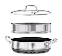 INTIGNIS Faitout Hybride 30cm 5,5L en Acier Inoxydable avec Cuit-Vapeur & Couvercle en Verre - Casserole Multifonction Antiadhésive Écologique | Compatible Induction & Four