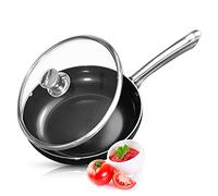 INTIGNIS Poêle à frire avec couvercle, 24cm, induction, céramique renforcée, revêtement antiadhésif sans produits chimiques, couvercle en verre allant au four (24cm, Noir)