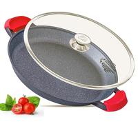 INTIGNIS® Poêle à Paella 36 cm avec Couvercle Verre • Revêtement Céramique GREBLON® • Tous Feux (Induction) • Compatible Four & Lave-Vaisselle • Coffret Cadeau • 6-8 pers (Noir, 32 CM)