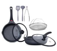 INTIGNIS Premium Lot de poêles extra profondes avec couvercles - 28 cm et 30 cm - Revêtement en céramique anti-rayures - Convient pour tous les feux