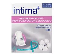 Intima+ Lot de 10 serviettes hygiéniques de nuit avec ailes, 100% pur coton biologique, pour sous-vêtements pour femme, hypoallergéniques, bio