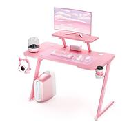 Intimate WM Heart Bureau Gaming, Bureau d'Ordinateur Grand pour Gamer, Plateau Fibre de Carbone, Partition pour Affichage, Support Poignée, Ecouteurs Rotatif, Porte Gobelet, 110cm (Pink)