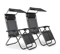 IntimaTe WM Heart Chaise Longue Jardin, Transat Jardin Exterieur avec Pare Soleil, Lot 2 Chaise Longue Pliante avec Appuis-Tête, Porte-Gobelet, Fauteuil Relax Jardin Plein Air, Noir