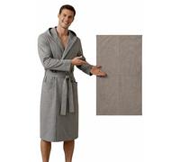 Intimitaly NARCISO Peignoir en microfibre avec capuche + serviette de toilette unisexe à séchage rapide, poches et ceinture, cadeau pour piscine et sport, gris, XL
