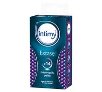 INTIMY 14 Préservatifs Extase Perlés pour Homme Lubrifiés | Surface Texturée, Maximum de Sécurité, Latex de Caoutchouc Naturel, Avec Réservoir - Taille Standard - Marque Française
