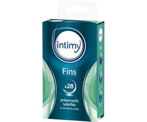 INTIMY 28 Préservatifs Fins Homme Lubrifiés - Plaisir - Taille Standard | Maximum de Sécurité, Sensations Proches du Naturel, Latex de Qualité Supérieure, Avec Réservoir - Marque Française