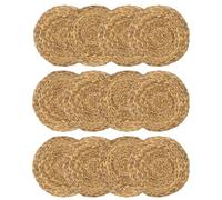 Intirilife 12x Set de Table en jonc de mer - Jacinthe d'eau -30 cm Rond - Dessous de Table Lavable en Naturel, résistant à la Chaleur, antidérapant, Set de Table tressé